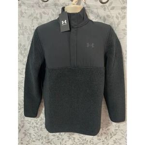 UNDER ARMOUR Men's Sweater Black M Sherpa Fleece Pile 1/4 Snap Button Sweatshirt
